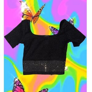 Size Small Glitter Rhinestone Y2K Deadstock Crop Top